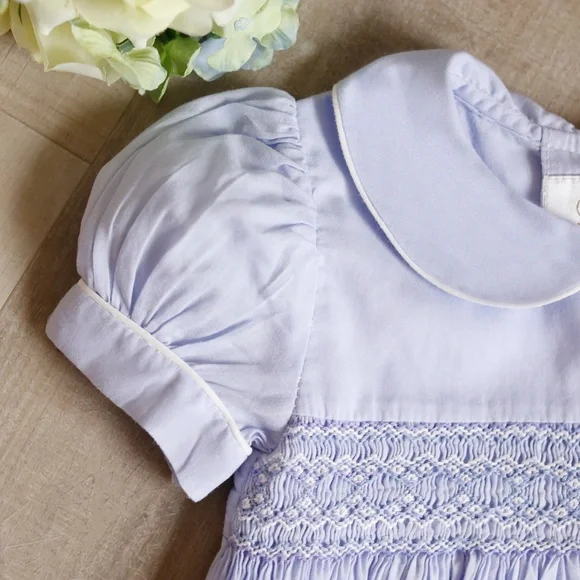 RARE Strasburg Romper Lavender Cotton Smocked Embroidery Bubble PERFECT NWOT